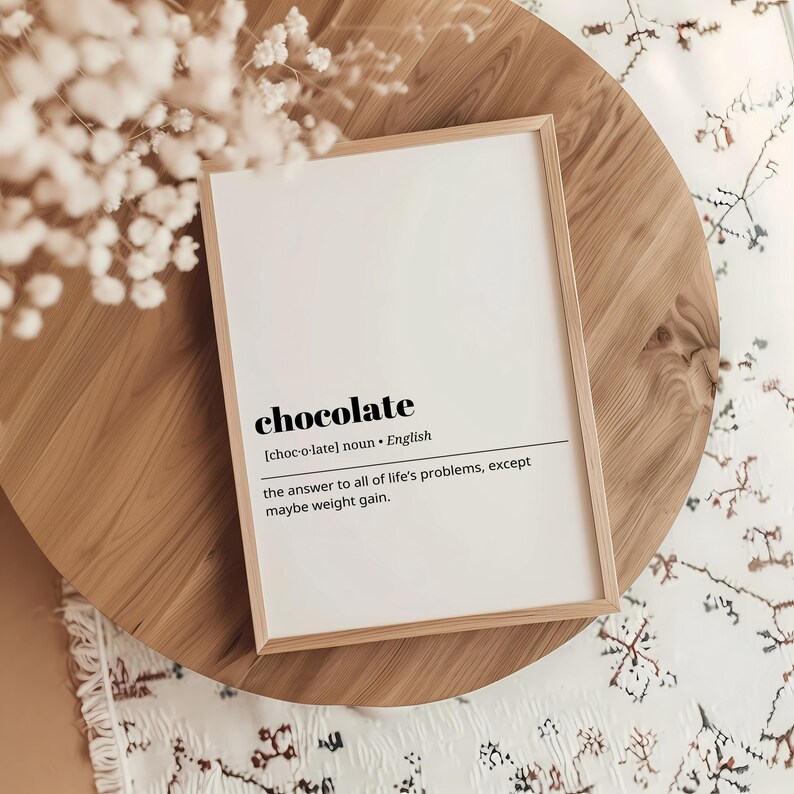 PRINTABLE Chocolate Definition Funny Wall Art Minimalistic Home Decor