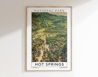 Affiche de voyage du parc national de Hot Springs : art vintage de l'Arkansas (téléchargement numérique)