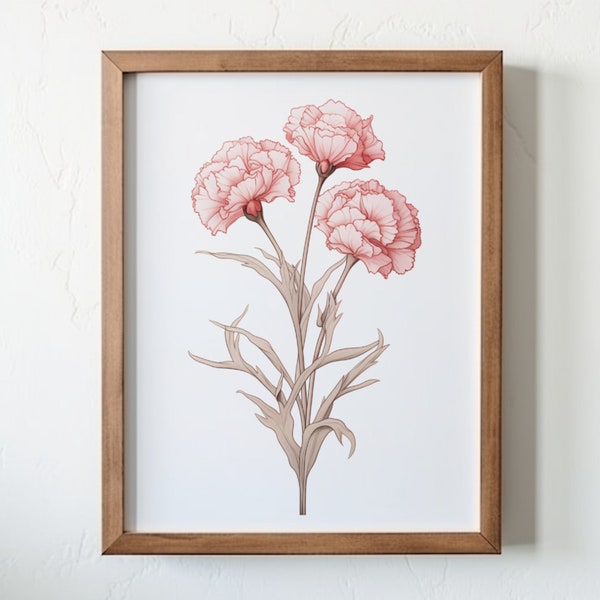OHIO Carnation State Flower Line Art - minimalistic flower line art, flower line drawing, flower digital print, botanical print