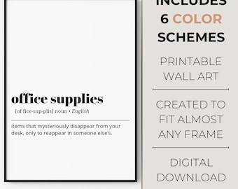 Definition Print Office Supplies | Printable Office Wall Art | Minimalist Home Office Decor | Funny Work Quotes | Humorous Office Gift