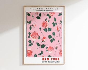 New York State Flower Print | Symbolism Rose Art | PRINTABLE WALL ART | Flower Market Decor | Botanical Garden | Retro Poster
