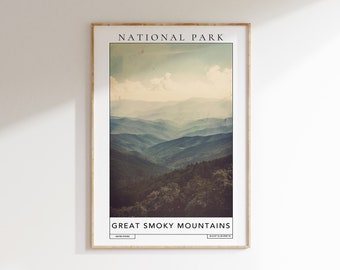 Smoky Mountains nationalpark-tryck: Minimalistisk reseaffisch (digital nedladdning)