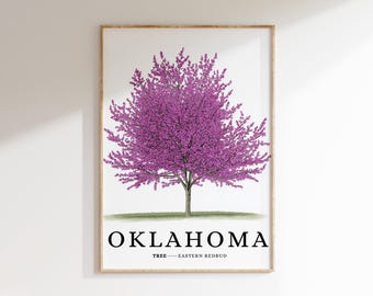 Oklahoma State Tree Print | Eastern Red Bud Tree | Printable Southern Wall Art | State Symbol Art | Minimalist Home Decor | Botanical Art