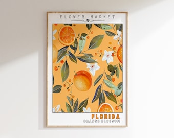 Florida State Flower Print | Orange Blossom Print | PRINTABLE WALL ART | Flower Market Decor | Botanical Garden | Retro Poster