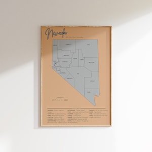 Vintage kaartafdruk Nevada | Amerikaanse staat kunst aan de muur | Decor Sociale Studies | Middelbare schoolruimte | Reisafdruk | Afdrukbare muurkunst