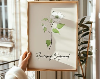 Virginia State Flower Print: Dogwood Line Art (Digital Download)