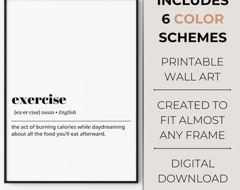 Definition Print of Exercise| Funny Wall Art | Gym Rat Home Decor | Simple Wall Art | Physical Trainer Gift | Digital Print