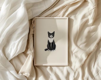 Tuxedo Cat Print | Cat Digital Artwork | Cat Art | Pet Wall Art for Animal Lovers | Home Decor | Pencil Drawing | PRINTABLE WALL ART