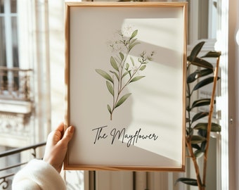 Massachusetts Mayflower Line Art Print: State Flower (Digital Download)