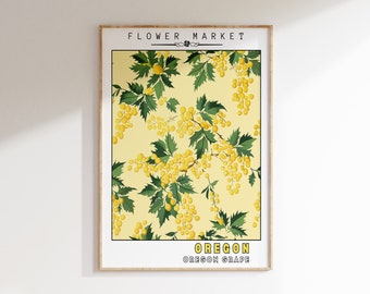 Oregon State Flower Print | Oregon Grape Art | PRINTABLE WALL ART | Flower Market Decor | Botanical Garden | Retro Poster