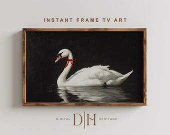 Frame TV Art Swan | Christmas Samsung TV Frame Art | Holiday Moody Winter Xmas Frame TV Holiday Painting | Christmas Decor