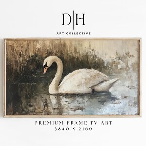 Swan Watercolor Painting for Samsung Frame TV: Moody Farmhouse Art (Digital Download)