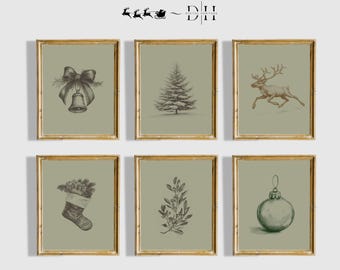 Set of Christmas Art Prints | PRINTABLE Neutral Christmas Wall Art | Vintage Xmas Decor | Winter Farmhouse Home Decor | Digital Prints