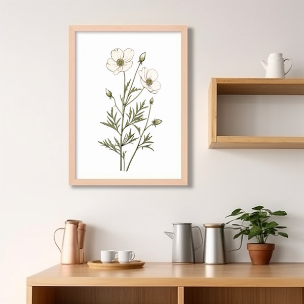 GEORGIA Cherokee Rose State Flower Line Art - minimalistic flower line art, flower line drawing, flower digital print, botanical print