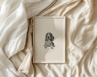Lámina artística de perro Basset Hound: Decoración de pared para mascotas (Descarga digital)