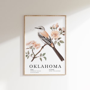 Oklahoma Scissor-Tailed Flycatcher Art Print: State Bird & Camellia (Digital Download)