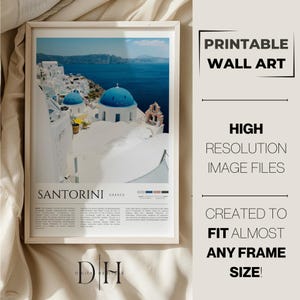 Impression de voyage | Art mural de Santorin | Affiche de Santorin | Impression photo sur la mer Égée | Île de Grèce | Impression de vacances grecques
