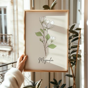 Impression d&#39;art au trait Magnolia : fleur de l&#39;État de Louisiane (téléchargement numérique)
