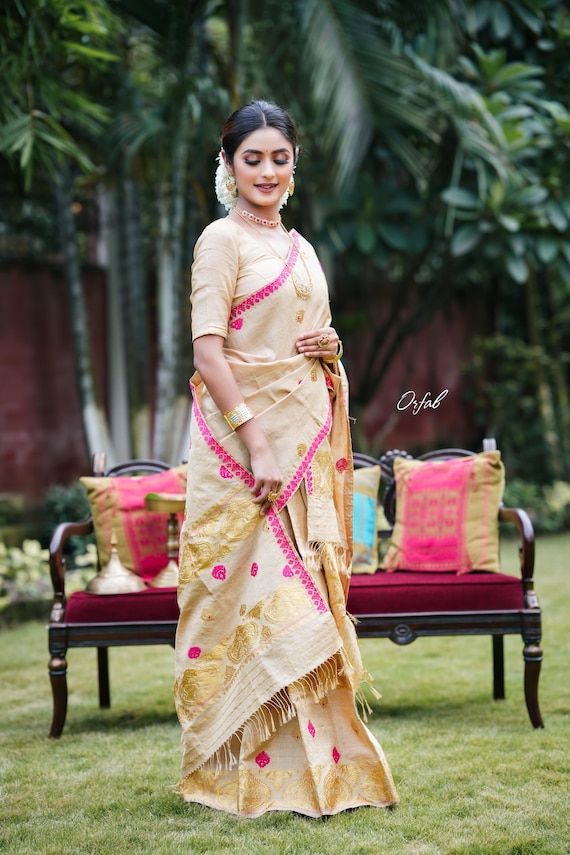 Muga or Golden Silk Mekhela Chador With Blouse Pc From Assam India Etsy