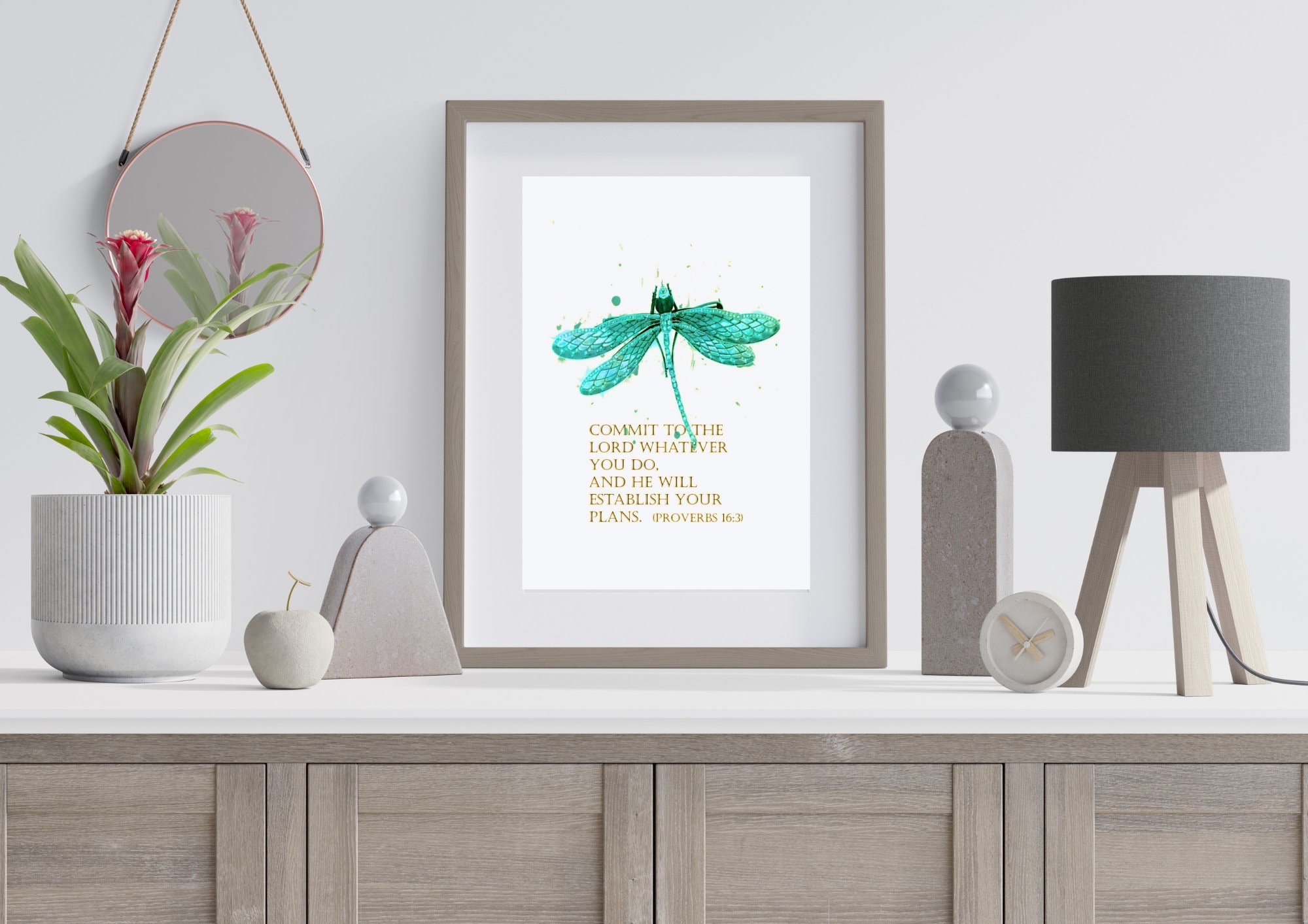 Bible Verse Dragonfly Wall Art, Printable, Bible Verse Print, Proverbs 16:3, Christian Decor, Friendship, Wall Decor, Gift to a friend