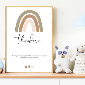Theodore Name Print | Rainbow | Digital Print | Baby name | Theodore | Personalized | Personalised | Name Meaning | Printable