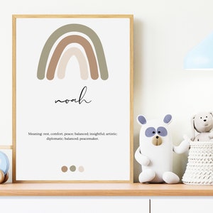 Stampa del nome Noah / Arcobaleno / Stampa digitale / Nome del bambino / Noah / Personalizzato / Personalizzato / Significato del nome / Stampabile