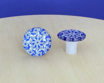 Furniture knob blue and white #05 with 30 mm glass cabochon