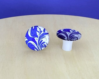 Furniture knob blue and white #12 with 30 mm glass cabochon