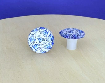 Furniture knob blue and white #07 with 30 mm glass cabochon