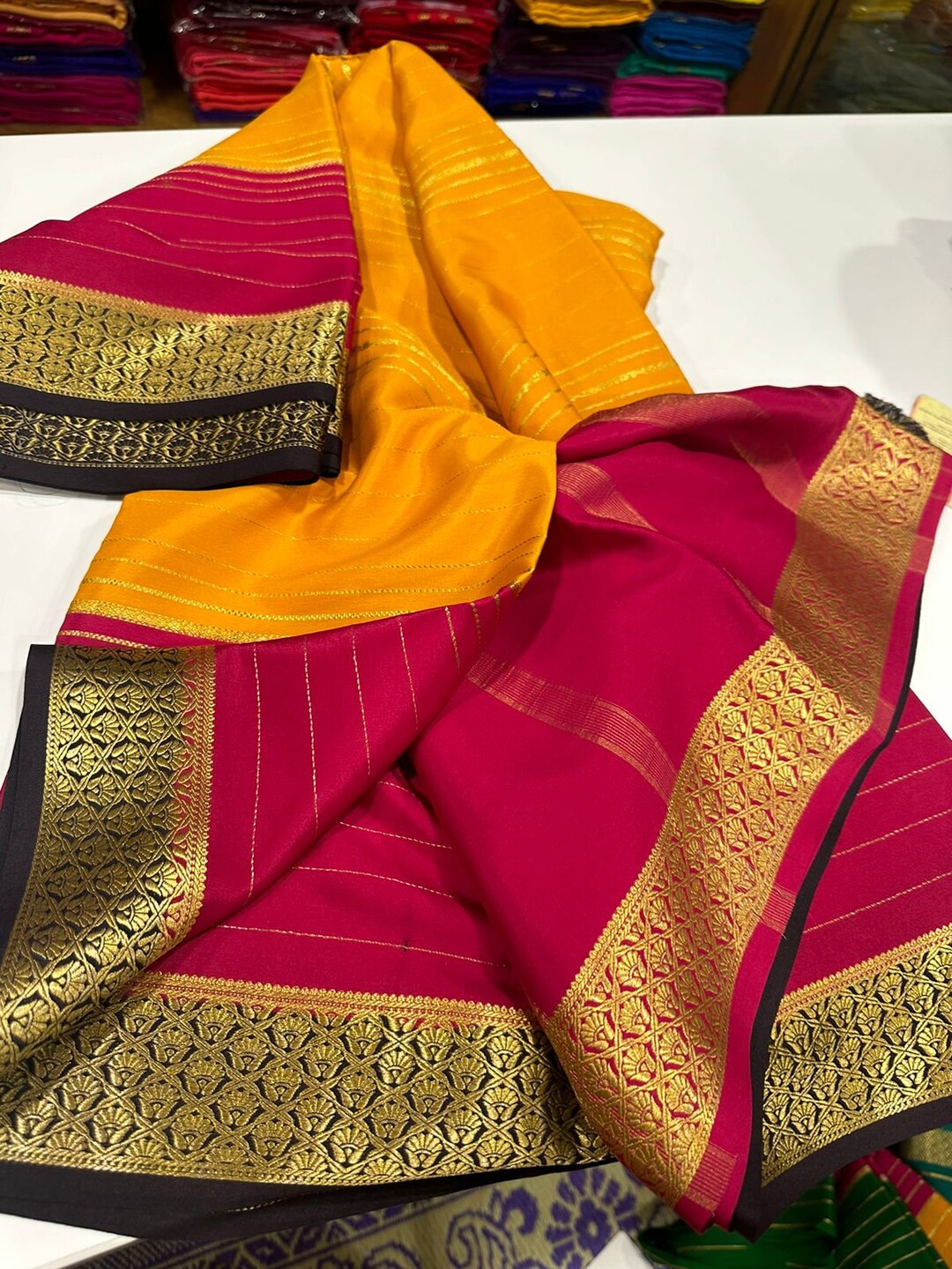 Pure Mysore Silk Exclusive Ksic Pattern With 3 Color Combinations With Elegant Colors Etsy