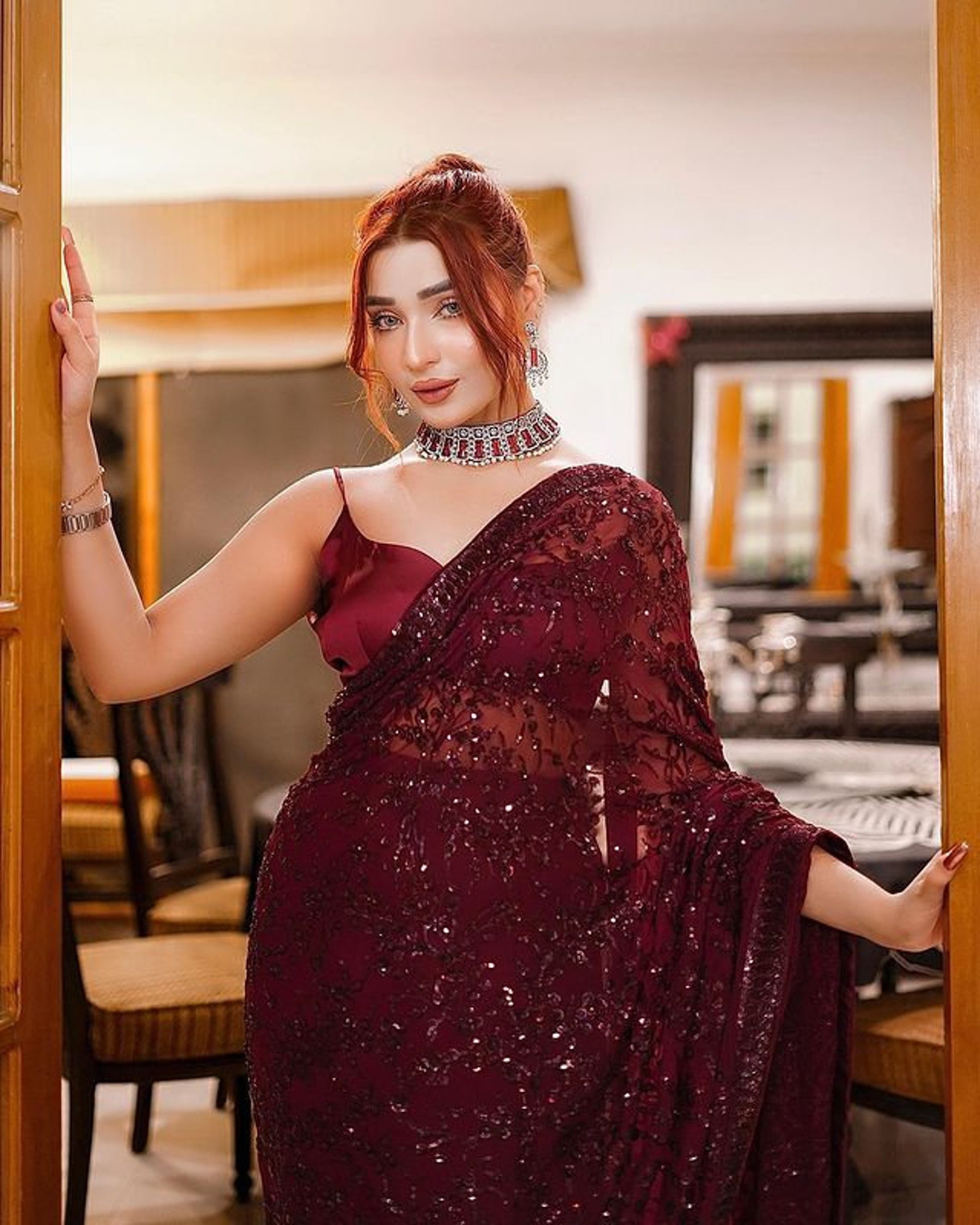 Bollywood Blockbuster Net Saree – Heavy Mono Net with 5MM Multi Sequins Embroidery