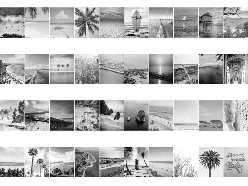 Set of 1000 Black and White Beach Prints, Beach Set, Beach Wall Art