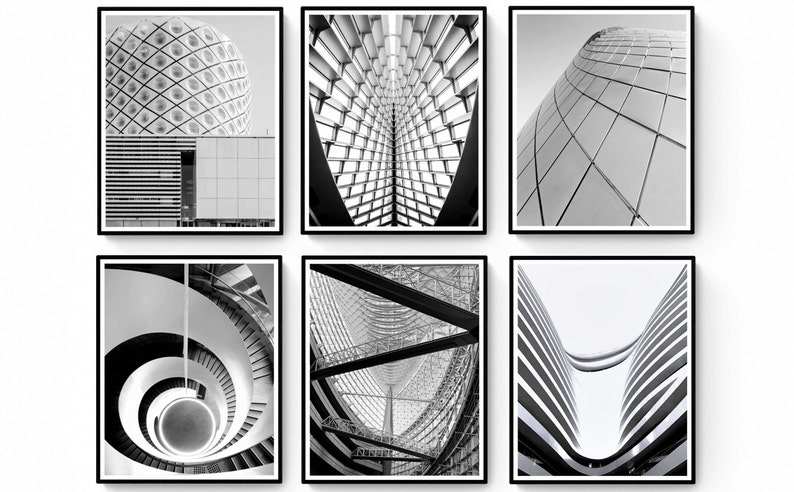 Black & White Architectural Wall Art Set, Black White Wall Art, Black