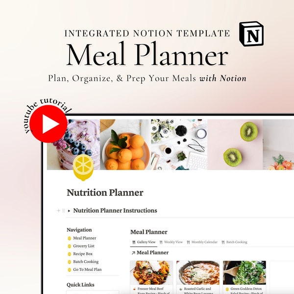 Nutrition Planner Notion Template Meal Planner Notion Template Aesthetic Notion Template Meal Planner Minimal Notion All in One Notion