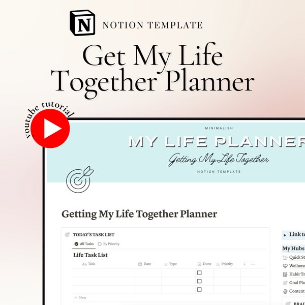 Get Your Life Together Notion Template Life Planner Aesthetic Notion Digital Life Planner Basic Notion Template Digital Planner Minimalist
