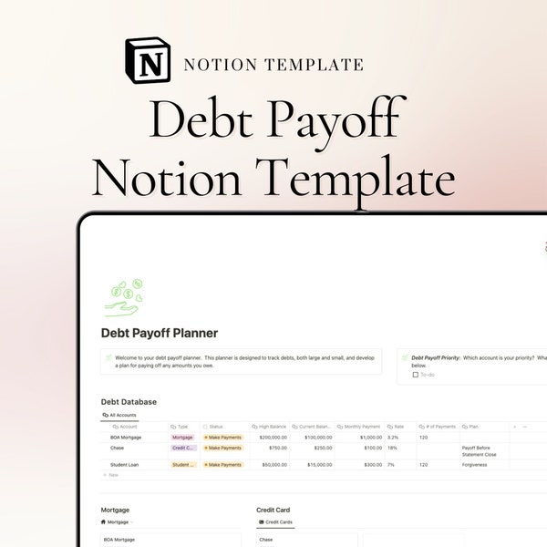 Notion Template Debt Payoff Planner Notion Template Personal Finance Tracker Budget Tracker Income Expense Tracker Notion Finance Tracker