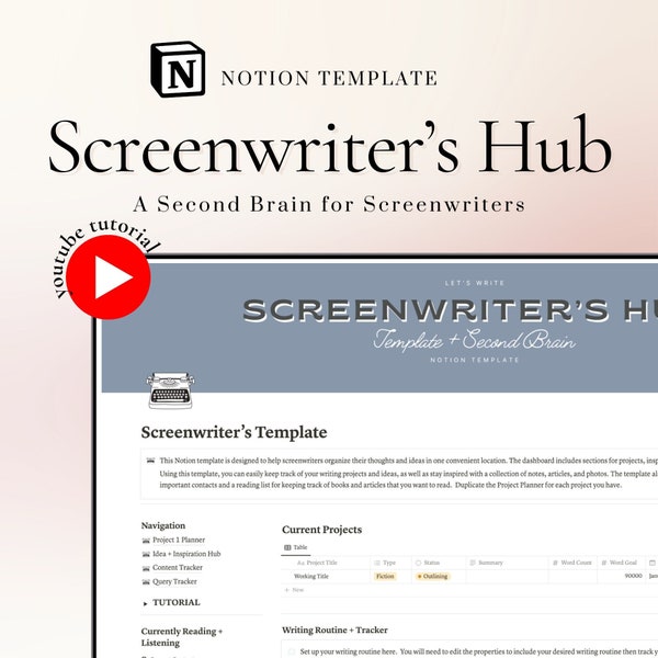 Notion Template for Screenwriters Planner Screenplay Planner Screenwriters Second Brain Screenplay Outline Novel Planner Screenwriter's Hub