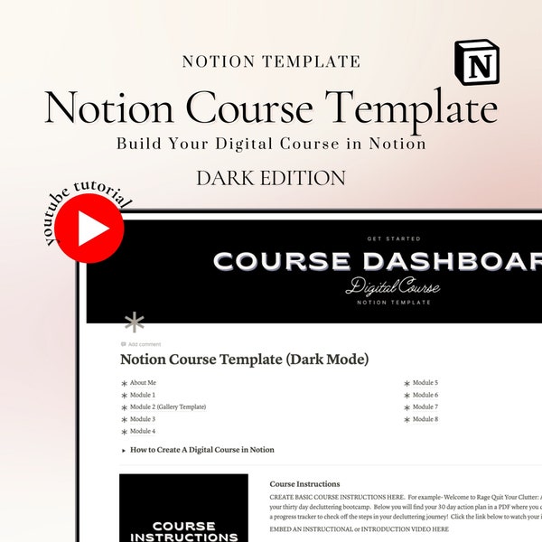 Notion Course Template, Course Creator, Digital Course Template, Digital Course, Notion Template, Online Course Planner, Digital Course