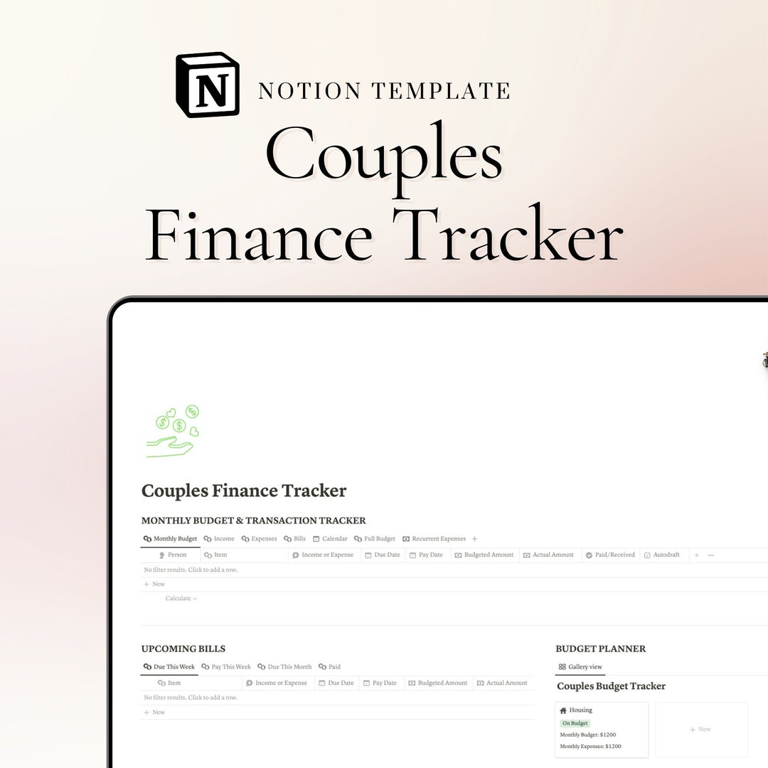Couples Finance Tracker Notion Template: Budget &amp; Expense Planner - Etsy