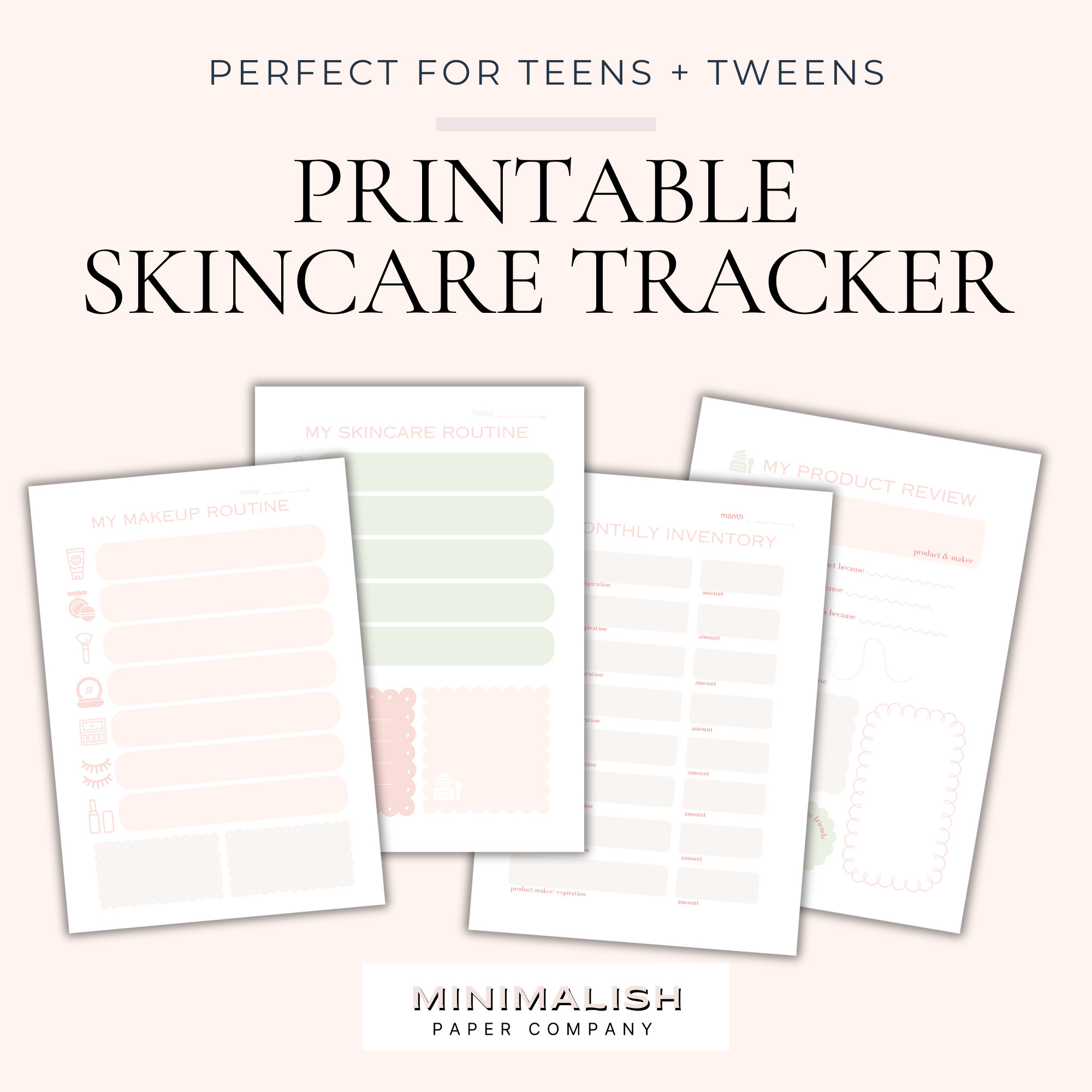 Printable Skincare Tracker & Makeup Tracker PDF Skincare Tracker