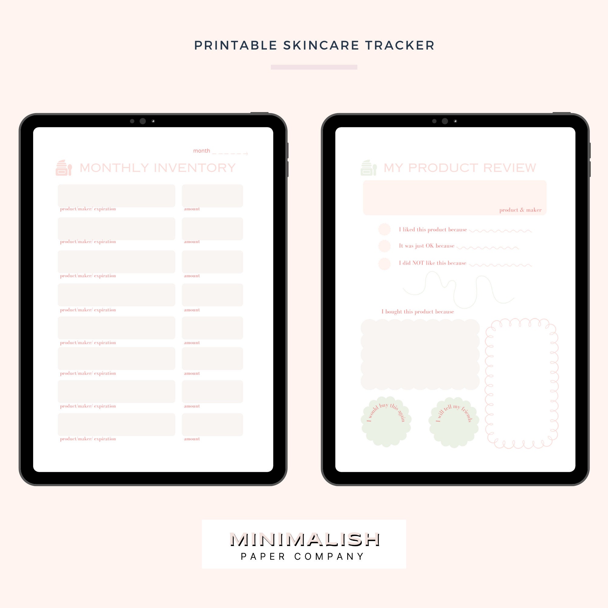 Printable Skincare Tracker & Makeup Tracker PDF Skincare Tracker