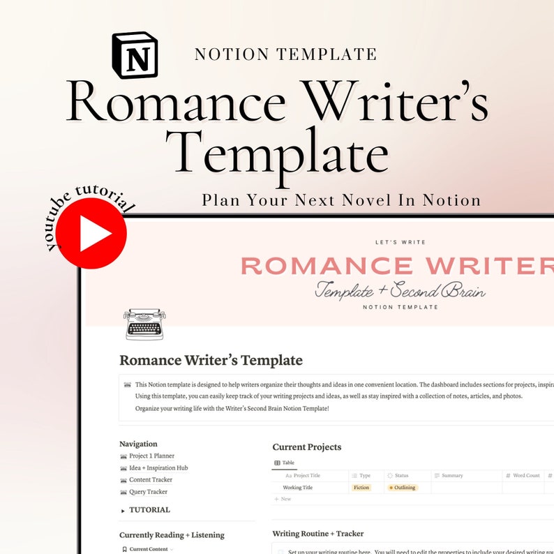 Romance Author Notion Template: Novel Planner (Digital Download) image 1