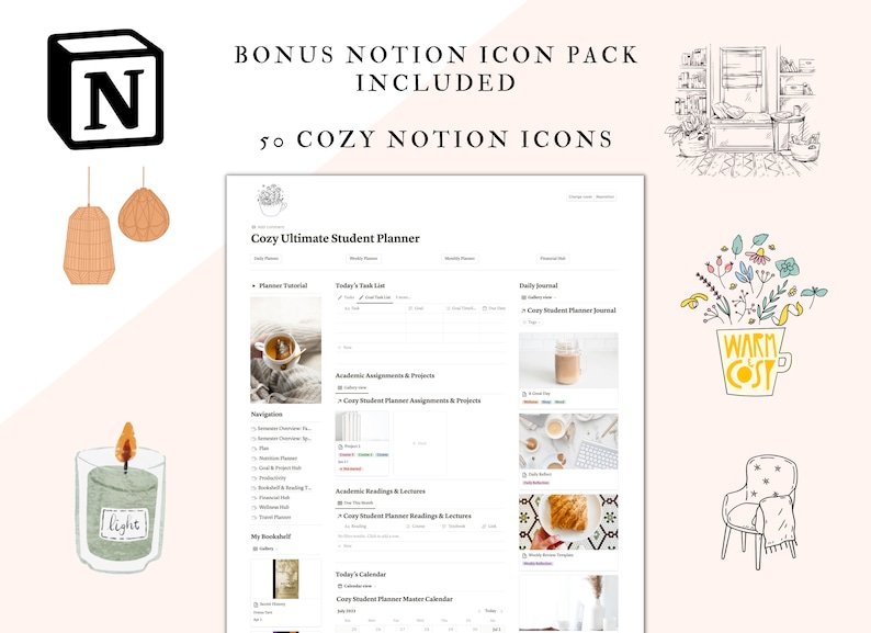 Cozy Aesthetic Notion Ultimate Student Planner Notion Template Academic ...