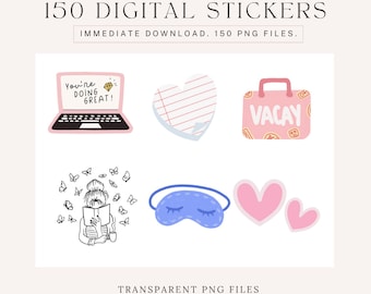 150 Digital Stickers Digital Sticker Set Digital Sticker Pack Digital Planner Stickers Aesthetic Notion Icons Goodnotes Elements Stickers