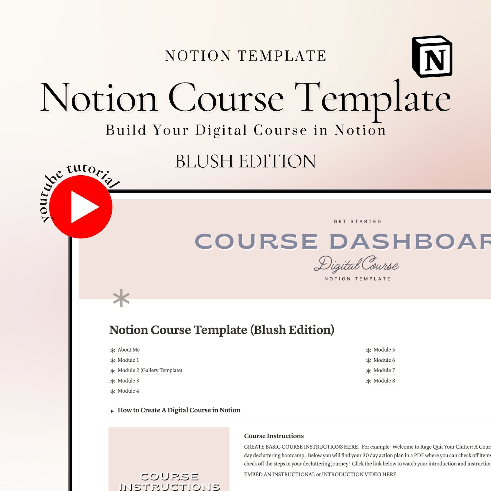 Notion Course Template Blush Edition, Course Creator, Digital Course ...