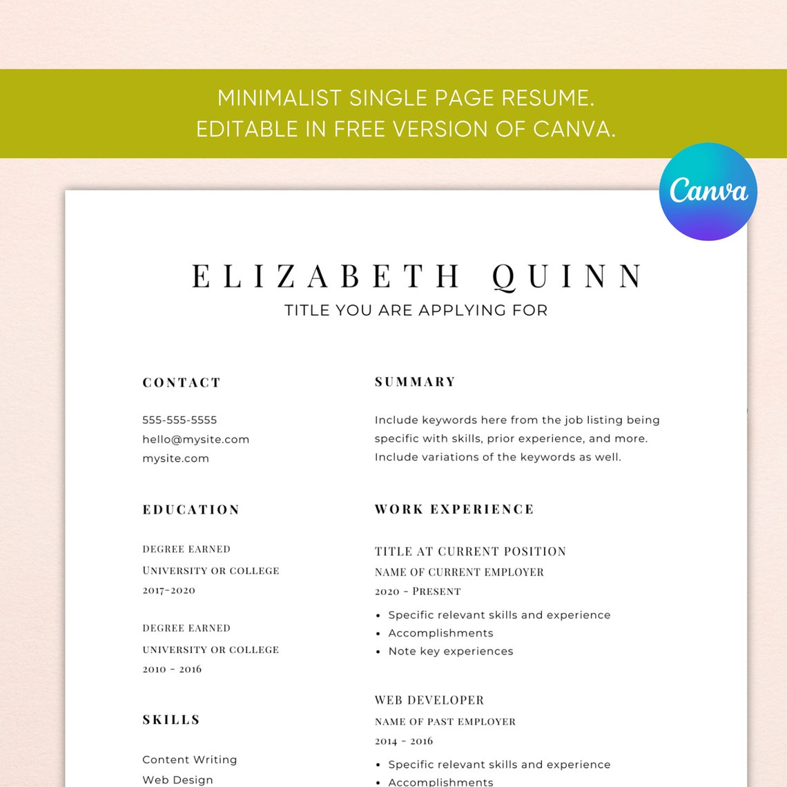 ATS Friendly Resume Template for Canva PDF Resume Template Canva Free ATS Friendly Resume Template for Canva PDF Resume Template Canva Free
