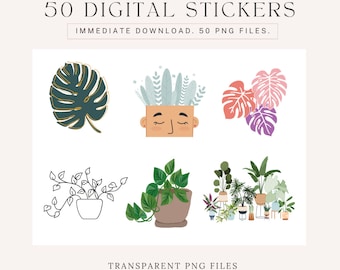 50 Plant Themed Digital Stickers Digital Sticker Set Plant Lover Digital Sticker Pack Aesthetic Notion Icons Digital Planner Stickers