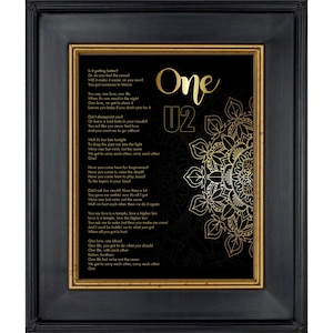 Letras de U2 para la canción One Poster, Classic Rock, Bono, The Edge, canción clásica, el logo de U2, DESCARGA INSTANTÁNEA, fan de U2, impresiones digitales