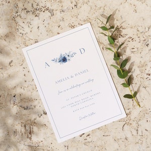 Minimalist Blue & White Wedding Invitation Template