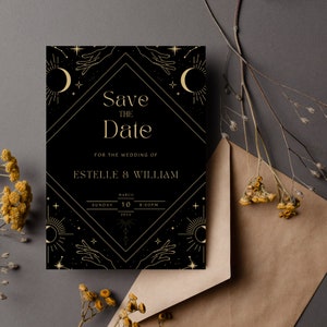 Celestial Black & Gold Save the Date Invitation Template